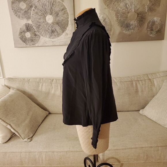Nanette Lepore Ruffled Silk Blouse in Black - NEW - Picture 4 of 10
